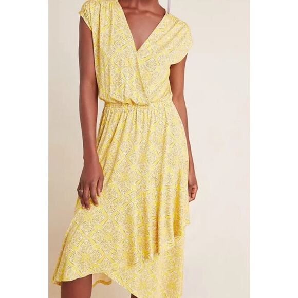 Anthropologie Maeve Fete in Yellow Motif Handkerchief Midi Dress Size XS Stretch - Picture 9 of 10